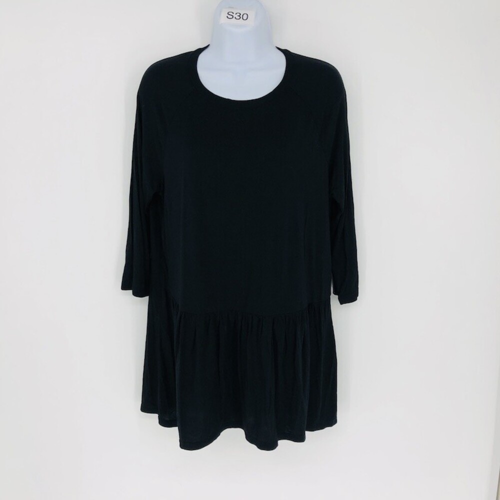 Boden Women's Black Modal Crew Neck 3/4 Sleeve Babydoll Drop Waist Top Shirt M/M